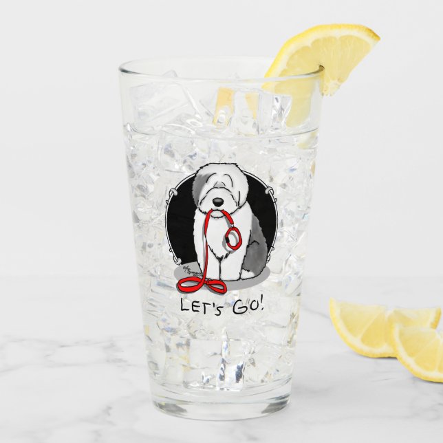 Funny Let's Go! Walk Old English Sheepdog (Grey 1) Glass (Back Ice)