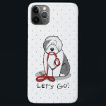 Funny Let's Go! Walk Old English Sheepdog (Grey 1) iPhone 11 Pro Max Case<br><div class="desc">Let's Go! (for a walk) Old English Sheepdog - Cute, excited OES with a red leash and collar in his mouth, ready to go do something... go for a ride, go play, go for a walk, on a vacation, anywhere! Copyright © Angi Laframboise. Funny Old English Sheepdog dog breed and...</div>