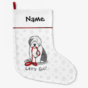 Funny Let's Go! Walk Old English Sheepdog (Grey 1) Large Christmas Stocking