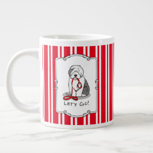 Funny Let's Go! Walk Old English Sheepdog (Grey 1) Large Coffee Mug