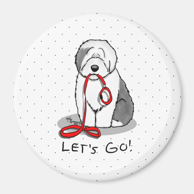 Funny Let's Go! Walk Old English Sheepdog (Grey 1) Magnet (Front)