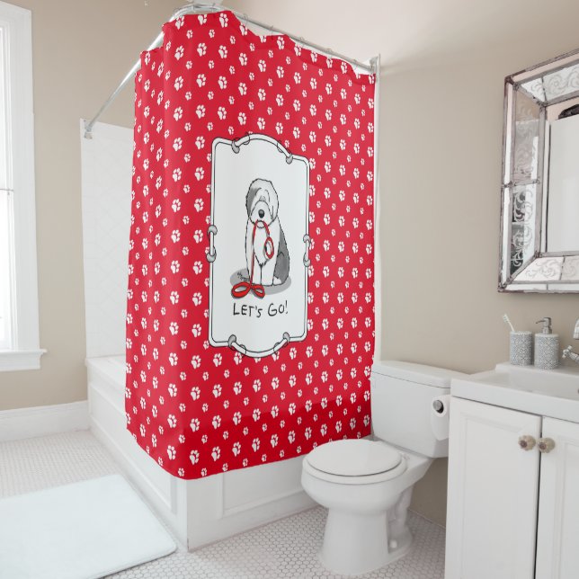 Funny Let's Go! Walk Old English Sheepdog (Grey 1) Shower Curtain (In Situ)