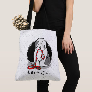 Funny Let's Go! Walk Old English Sheepdog (Grey 1) Tote Bag