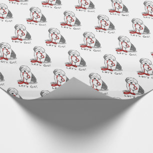 Funny Let's Go! Walk Old English Sheepdog (Grey 1) Wrapping Paper