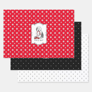 Funny Let's Go! Walk Old English Sheepdog (Grey 1) Wrapping Paper Sheet