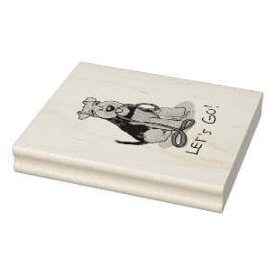 Funny Let's Go! Welsh Terrier Dog with Leash Rubber Stamp