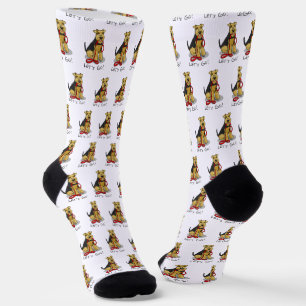 Funny Let's Go! Welsh Terrier Dog with Leash Socks