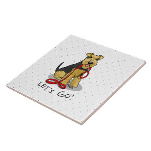 Funny Let's Go! Welsh Terrier Dog with Leash Tile