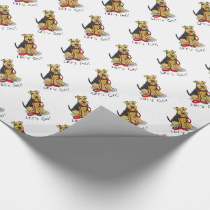 Funny Let's Go! Welsh Terrier Dog with Leash Wrapping Paper