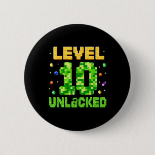 Funny Level 10 Unlocked 10th Birthday Gamer Pixel  6 Cm Round Badge