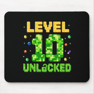 Funny Level 10 Unlocked 10th Birthday Gamer Pixel  Mouse Mat