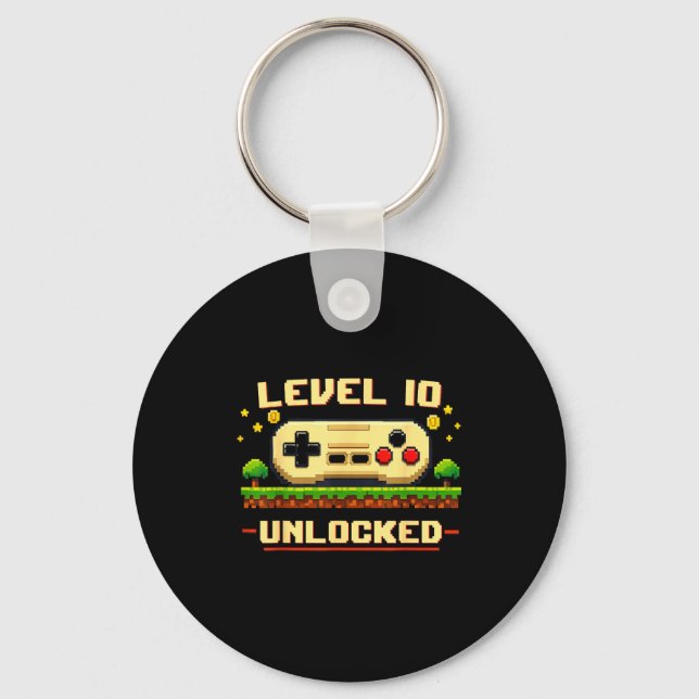 Funny level 10 unlocked video game 10th birthday key ring (Front)