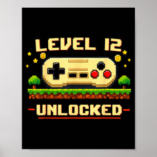 Funny level 12 unlocked video game 12th birthday poster