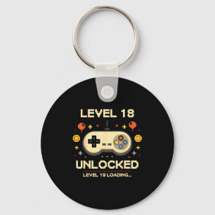 Funny level 18 unlocked gamer 18th birthday video key ring
