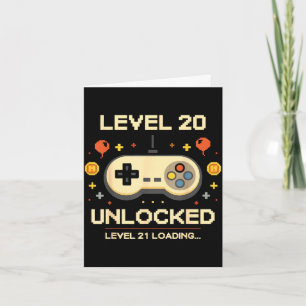 Funny level 20 unlocked gamer 20th birthday video card