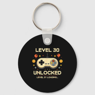 Funny level 30 unlocked gamer 30th birthday video key ring