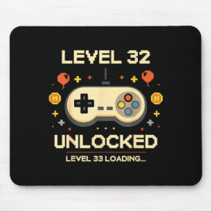 Funny level 32 unlocked gamer 32nd birthday video mouse mat