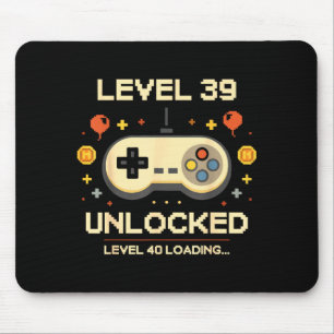 Funny level 39 unlocked gamer 39th birthday video mouse mat