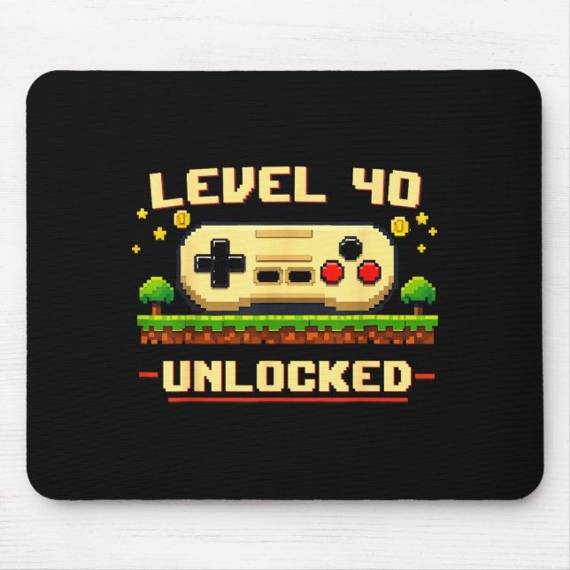 Funny level 40 unlocked video game 40th birthday mouse mat (Front)