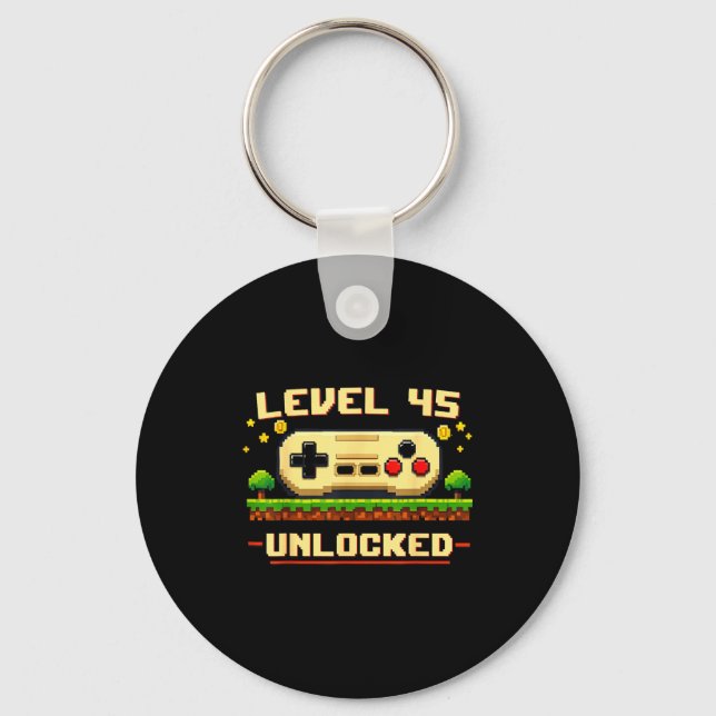 Funny level 45 unlocked video game 45th birthday key ring (Front)