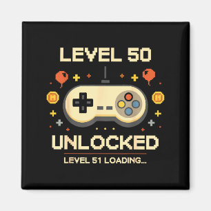 Funny level 50 unlocked gamer 50th birthday video magnet