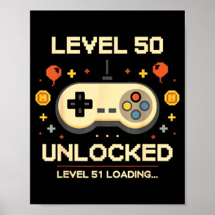 Funny level 50 unlocked gamer 50th birthday video poster