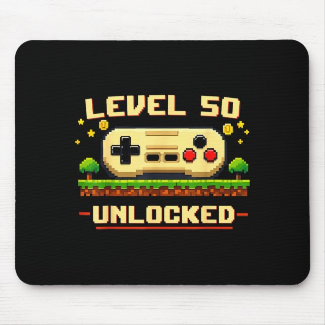Funny level 50 unlocked video game 50th birthday mouse mat (Front)