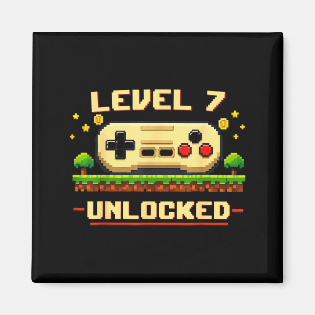 Funny level 7 unlocked video game 7th birthday magnet (Front)