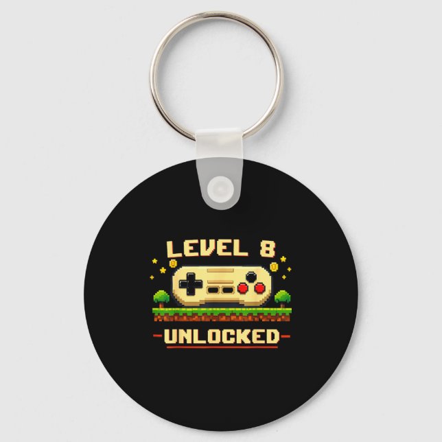 Funny level 8 unlocked video game 8th birthday key ring (Front)