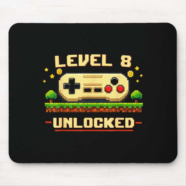 Funny level 8 unlocked video game 8th birthday mouse mat (Front)