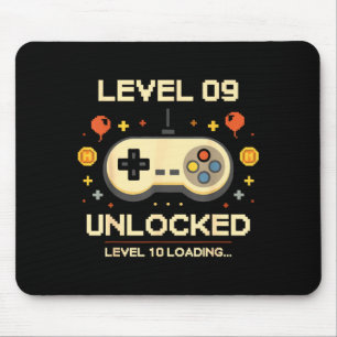 Funny level 9 unlocked gamer 9th birthday video mouse mat