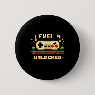 Funny level 9 unlocked video game 9th birthday 6 cm round badge