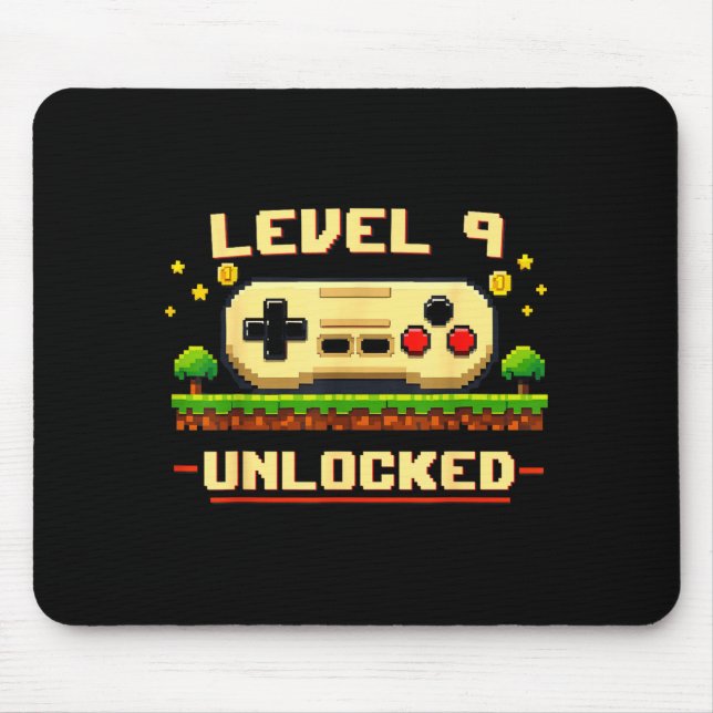 Funny level 9 unlocked video game 9th birthday mouse mat (Front)