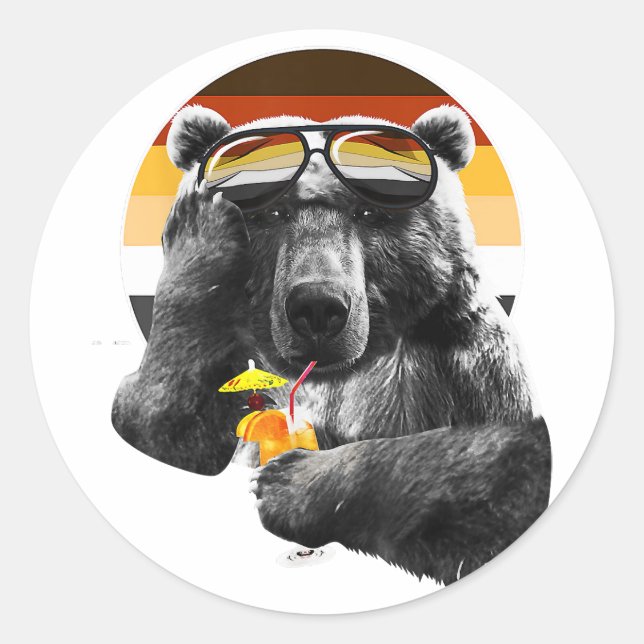 Funny LGBT Gay Bear Pride  Classic Round Sticker (Front)