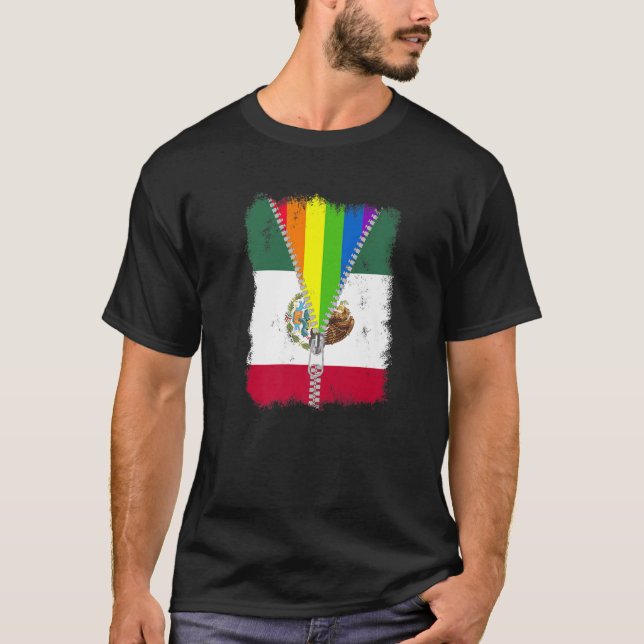 Funny LGBT Mexico Flag Zip Rainbow Mexican Gay Pri T-Shirt (Front)
