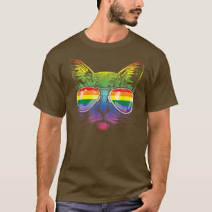Funny LGBT Pride Cat Lover Sunglasses LGBT Gay Fla T-Shirt