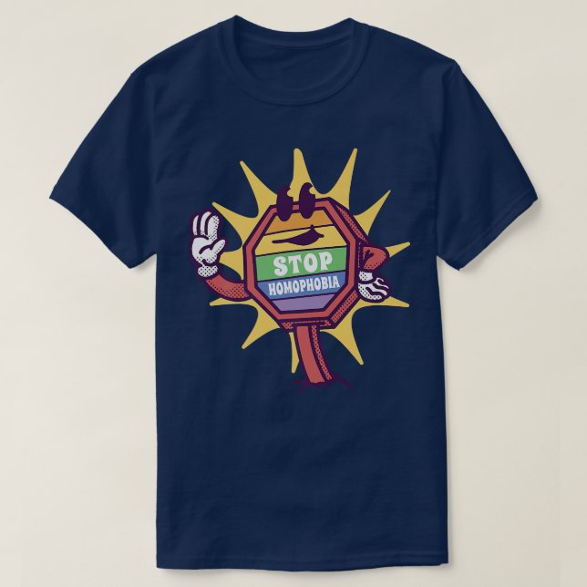 Funny LGBT Pride Flag On Stop Sign Pride Month Tee (Design Front)