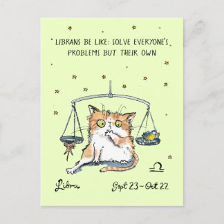 Funny Libra postcard Zodiac Cat Star sign postcard