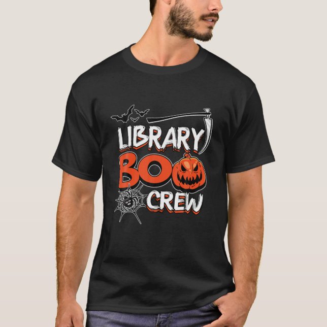 Funny Library Boo Crew Halloween Librarian Costume T-Shirt (Front)