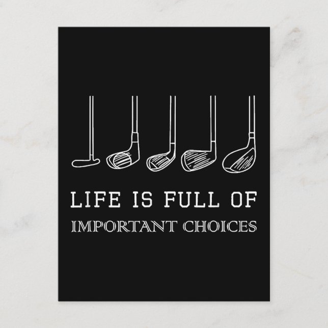 Funny Life is Full Of Important Choices Golf Clubs Enclosure Card (Front)