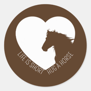 Funny Life is Short Hug a Horse Horse Girl Classic Round Sticker