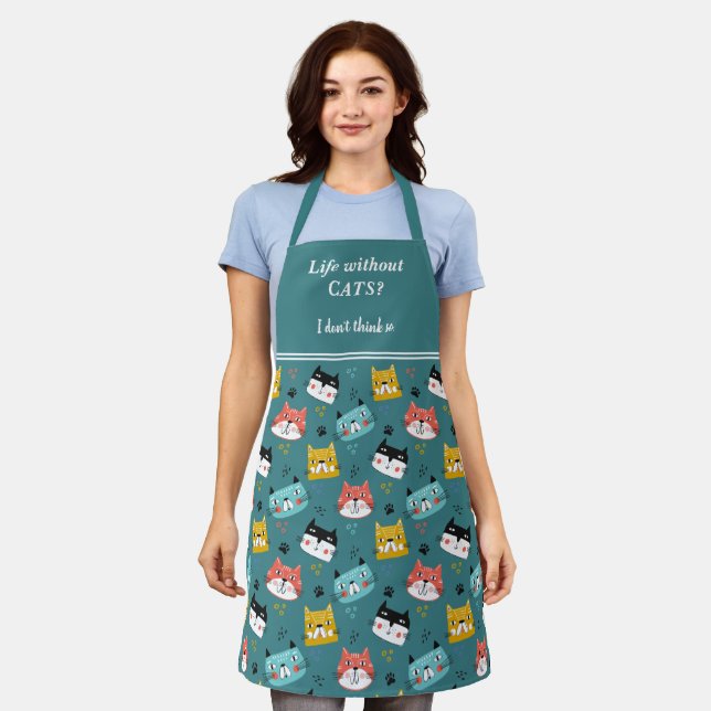 Funny Life Without Cats Pattern Apron (Worn)