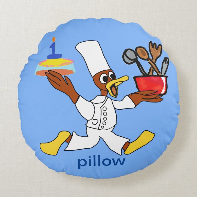 Funny Light Blue Chef Ducky Kazoo Round Pillow (Front)