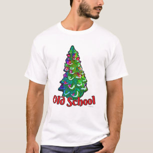 Funny Lighted Old School Christmas Tree Slogan T-Shirt
