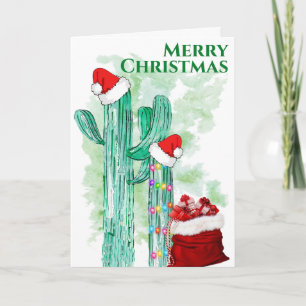 Funny Lighted Southwest Saguaro Cactus Custom Holiday Card