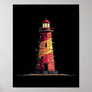 Funny Lighthouse Christmas Graphics Lights Lover Poster
