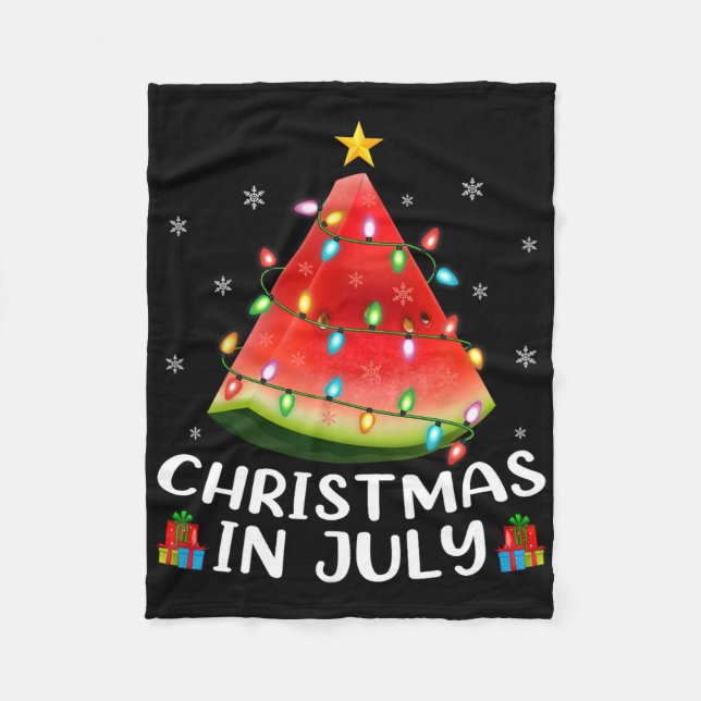 Funny Lighting Watermelon Xmas Tree Summer Christm Fleece Blanket (Front)