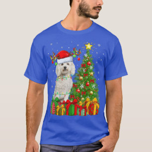 Funny Lighting Xmas Tree Santa Hat Bichon Frise Ch T-Shirt