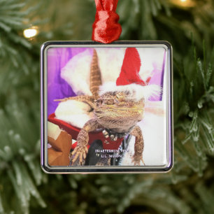 Funny Lil' Murph Lizard in Santa Hat Christmas Met Metal Tree Decoration