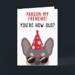 Funny Lilac Tan French Bulldog Birthday Card<br><div class="desc">This funny french bulldog birthday card is sure to put a smile on the face of the birthday boy or girl who has a sense of humour. The design features an illustration of a cool looking lilac and tan coloured french bulldog wearing a red party hat and sunglasses with the...</div>